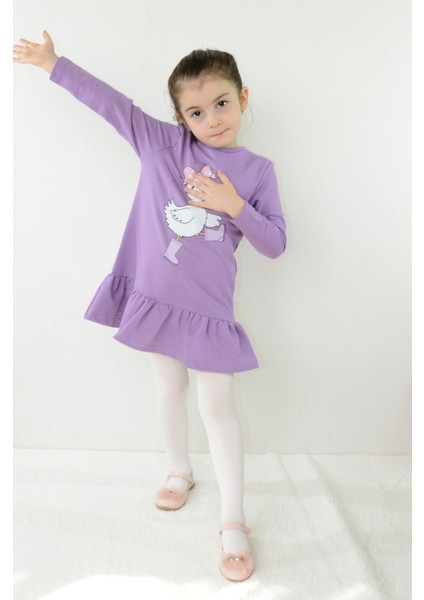 Kız Çocuk Elbise Ördek Baskılı Uzun Kollu modelleri