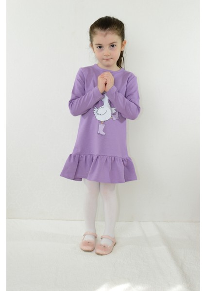 Kız Çocuk Elbise Ördek Baskılı Uzun Kollu indirimleri