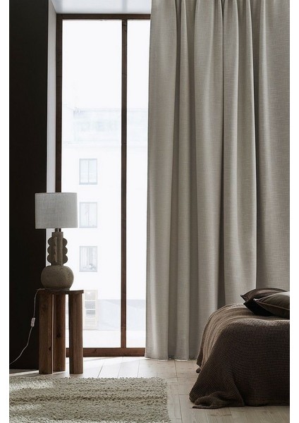 Düz Fon Perde- Sütlü Kahve - Pilesiz Düz Dikim - PP501