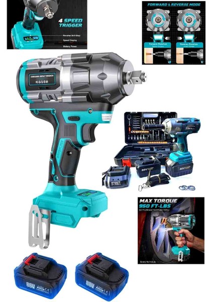 Akülü Darbeli Anahtar 1200NM, Darbeli Sürücü, Darbeli Anahtar, 4 Hız ve LED Işık, Lastikler, Otomotiv Montajı Için, Pil Veya Şarj Cihazı Olmadan - 1200N Somun Sıkma Sökme