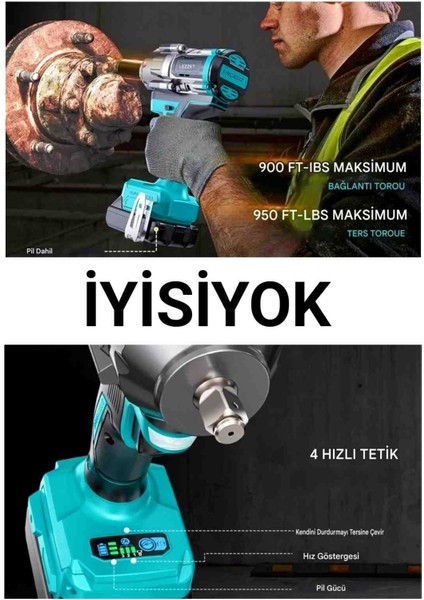 Akülü Darbeli Anahtar 1200NM, Darbeli Sürücü, Darbeli Anahtar, 4 Hız ve LED Işık, Lastikler, Otomotiv Montajı Için, Pil Veya Şarj Cihazı Olmadan - 1200N Somun Sıkma Sökme modelleri