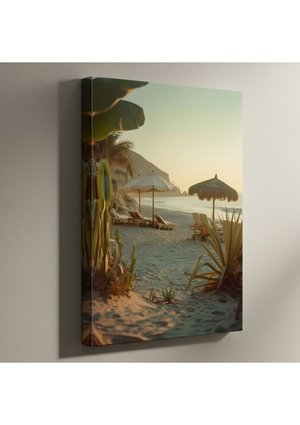 Sahil Günbatımı Plaj Manzarası Tablosu