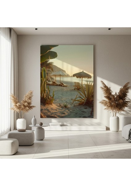 Sahil Günbatımı Plaj Manzarası Tablosu fırsatları