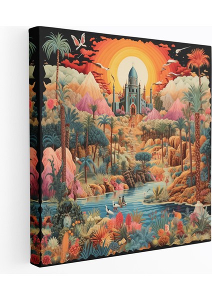 Bohem Çöl Vahası Kanvas Tablo - Bohem Tarzı Ev Dekorasyonu Canlı Pazarlar Duvar Sanatı