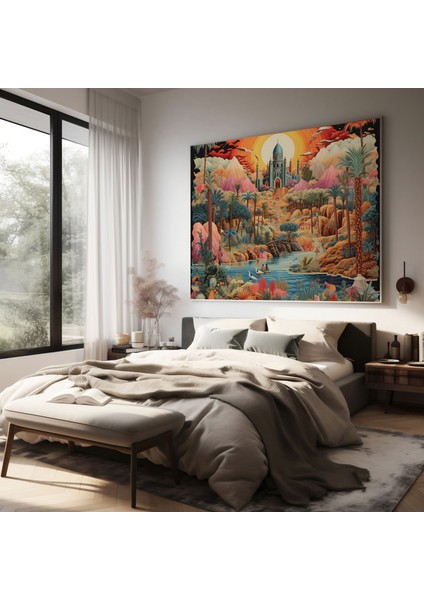 Bohem Çöl Vahası Kanvas Tablo - Bohem Tarzı Ev Dekorasyonu Canlı Pazarlar Duvar Sanatı fiyatları