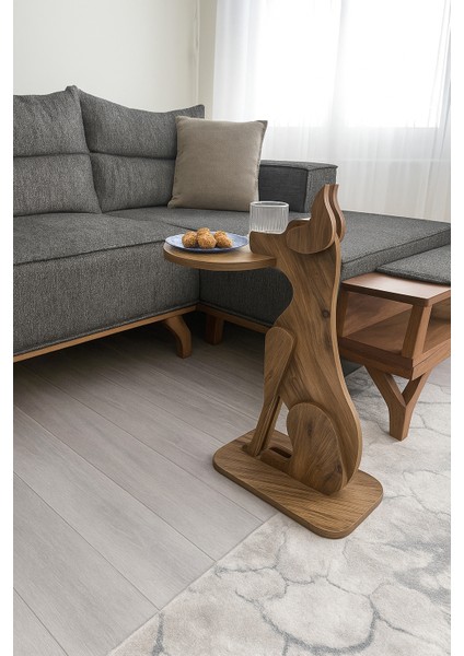 Tepsi Tutan Köpek Tasarımlı Ahşap Desenli Yan Sehpa & Fiskos & Zigon fiyatları