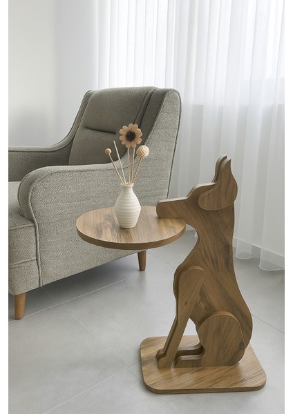 Tepsi Tutan Köpek Tasarımlı Ahşap Desenli Yan Sehpa & Fiskos & Zigon modelleri