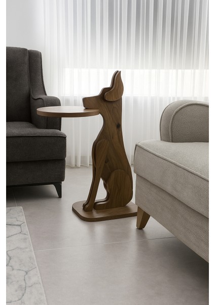 Tepsi Tutan Köpek Tasarımlı Ahşap Desenli Yan Sehpa & Fiskos & Zigon fırsatları