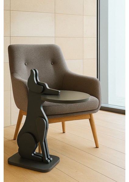 Tepsi Tutan Köpek Tasarımlı Ahşap Desenli Yan Sehpa & Fiskos & Zigon modelleri