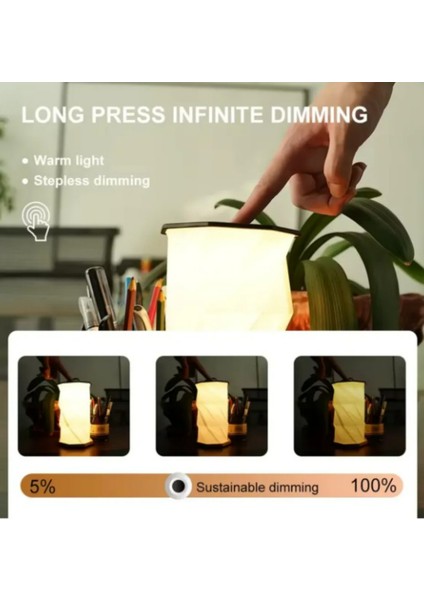 Dönen Kitap Işığı Abs Ahşap ve Kağıt Lamba Taşınabilir USB Şarj Edilebilir