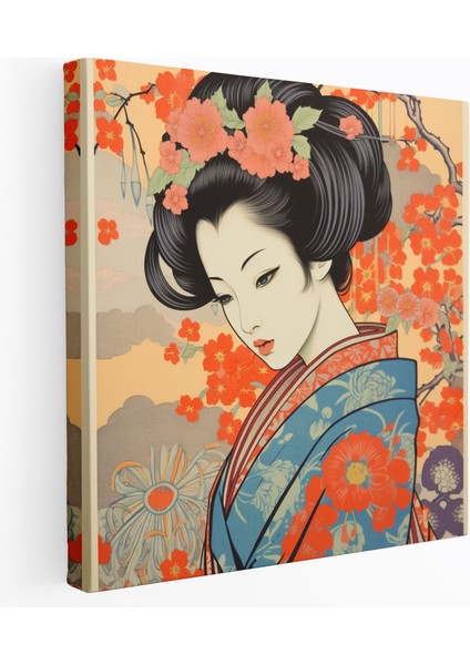 Asya Kanvas Tablo: Zarif Kimono Giyen Güzeller Güzeli Geyşa - Asya Zarif Geyşa Ev Dekorasyonu Kanvas Duvar Sanatı