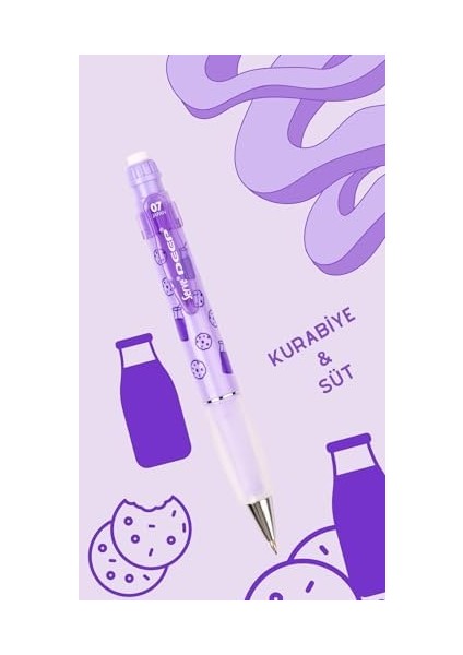 Deep Süt & Kurabiye Baskılı Mekanik Versatil Kalem 0.7 Lavanta modelleri