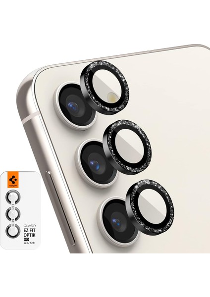Galaxy S23 Plus / S23 Kamera Lens Camı Koruyucu Kolay Kurulum Glas.tr Ez Fit Optik Pro (2 Adet) Black Glitter - AGL06109