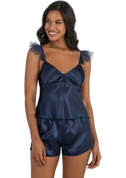 Arias Closet Lacivert Saten Şort Takımı 9212