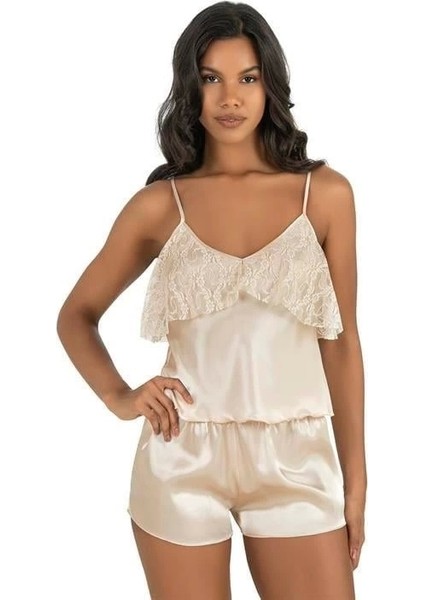 Arias Closet Fildişi Saten Şort Takımı 9214