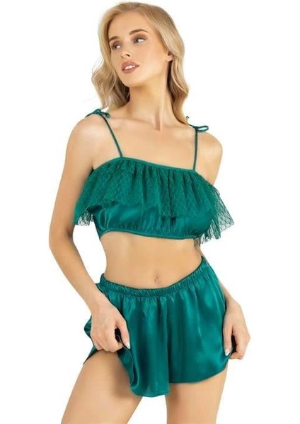 Arias Closet Zümrüt Saten Şort Takımı 9206