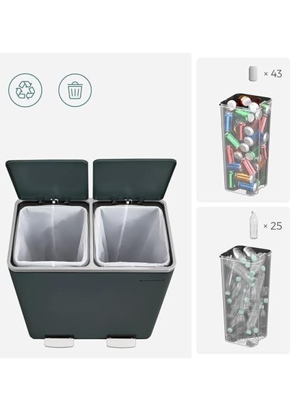 2 x 30 L 2 Bölmeli Atık Ayırma Sistemi Pedallı Çöp Kovası Mutfak Çöp Kovası 15 Çöp Torbası Metal Iç Plastik Çöp Kovası Menteşeli Kapak Softclose Hava Geçirmez Duman Gri LTB60GS modelleri