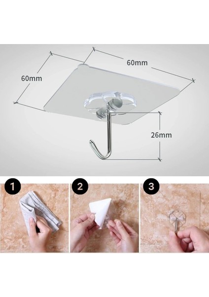 Süper Güçlü Yapışkanlı Suya Dayanıklı Şeffaf Askı 5li Set Yeniden Kullanılabilir Kancalar (5047) indirimleri