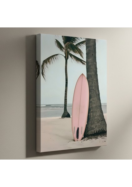 Pembe Sörf Tahtası Plaj Dekorasyonu Tablosu