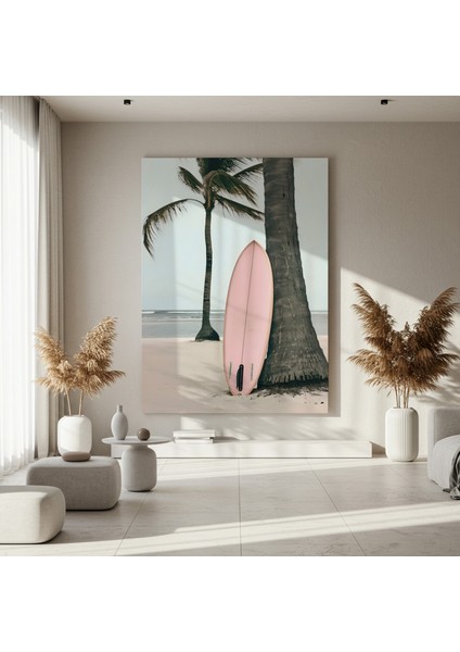 Pembe Sörf Tahtası Plaj Dekorasyonu Tablosu fırsatları