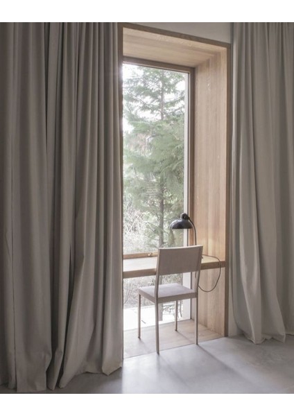 Ince Dokulu Düz Fon Perde- Sütlü Kahve - Pilesiz Düz Dikim -NN300