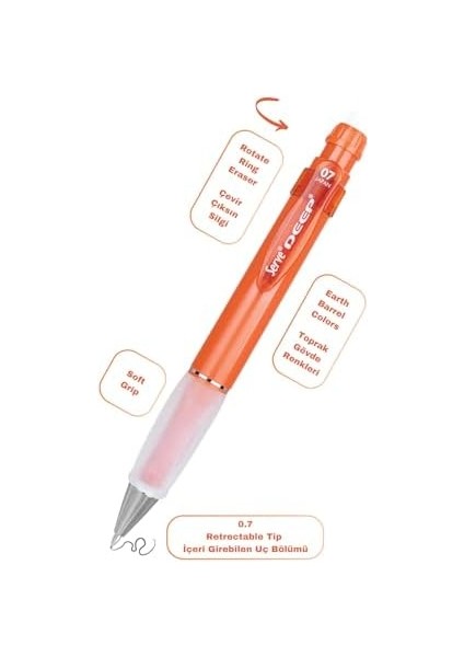 Deep Versatil Kalem 07MM- Toprak Tonları - Yedekli Set (Grip ve Silgi) Kiremit fiyatları