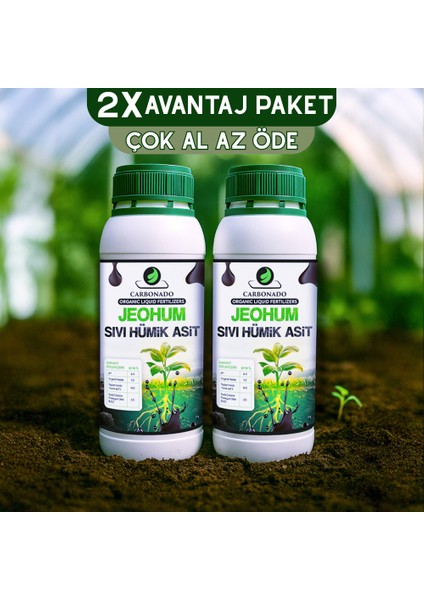 Jeohum Sıvı Hümik Asit 1l X2 | Organik Gübre | Bitkinin Organik Ilacı | Avantaj Paket