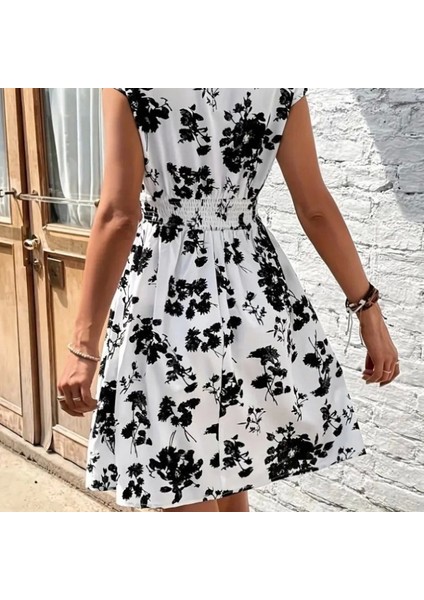 Kadın Kısa Kollu Kruvaze Yakalı Çiçekli Desenli Süprem Elbise indirimleri