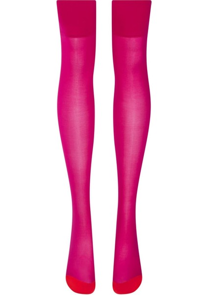 Lea Siyah Çoraplar Fuşya Dikiş ve Kalp Detaylı Yarı Şeffaf Şık Tasarım