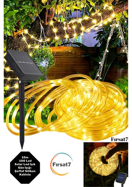 Şeffaf Kaplama Solar Güneş Enerjili Gün Işığı LED 10 Metre 100 LED Dekorasyon Iç Dış Mekan Bahçe LED