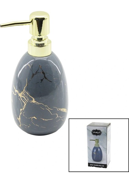 Dikey Tombul Gri Mermer Desen Seramik Sıvı Sabunluk Gold Kapak (5047)