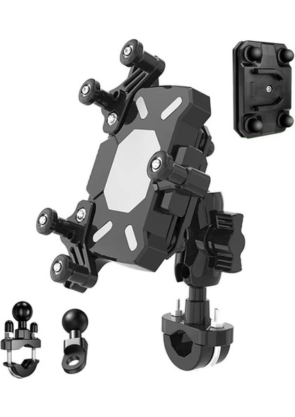 GA11 Motosiklet Bisiklet Telefon Tutucu Ister Ayna Ister Gidon Tuttur Ikisi Bir Arada Şok Emici Damperli (Shockproof, Gidon ve Ayna Montajı)