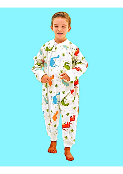 Elyafsız Organik Kışlık Uzun Kol Çift Kat %100 Pamuk Pazen Dinozorlu Cocuk Bebek Uyku Tulumu modelleri