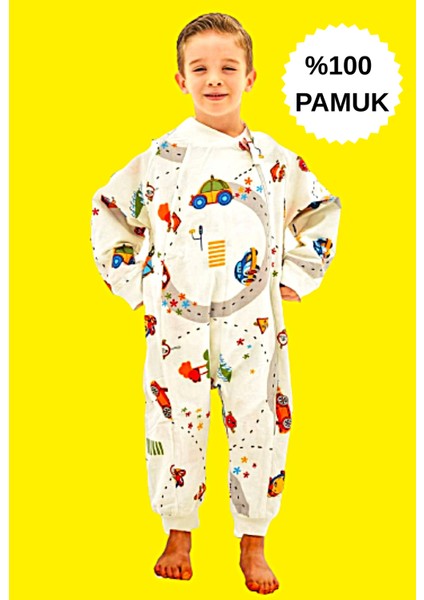 Elyafsız Organik Kışlık Uzun Kol Çift Kat %100 Pamuk Pazen Dinozorlu Cocuk Bebek Uyku Tulumu