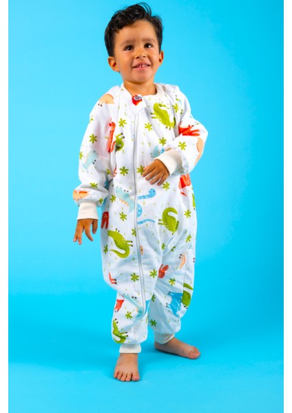 Elyafsız Kışlık Uzun Kol Çift Kat %100 Pamuk Pazen Dinozorlu Cocuk Bebek Uyku Tulumu fırsatları