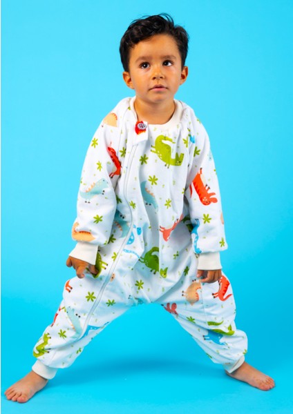 Elyafsız Kışlık Uzun Kol Çift Kat %100 Pamuk Pazen Dinozorlu Cocuk Bebek Uyku Tulumu