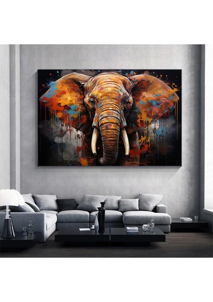 Modern Graffiti Fil; Duvar Sanatı Dekoru; Fil Kanvas Tablosu; Ofis Hediyesi