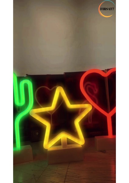Neon Yıldız LED Pil+Usb LED Işıklı Masa ve Gece Lambası Yıldız LED Sevgiliye Neon Dekorasyon Hediye