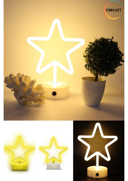 Neon Yıldız LED Pil+Usb LED Işıklı Masa ve Gece Lambası Yıldız LED Sevgiliye Neon Dekorasyon Hediye