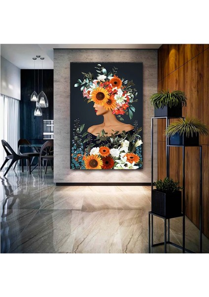Çiçekli Kadın Kanvas; Gül Başlı Kadın Tablosu; Çiçek Sanatı