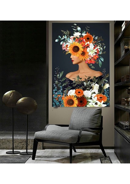 Çiçekli Kadın Kanvas; Gül Başlı Kadın Tablosu; Çiçek Sanatı modelleri