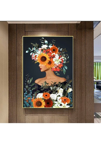 Çiçekli Kadın Kanvas; Gül Başlı Kadın Tablosu; Çiçek Sanatı indirimleri