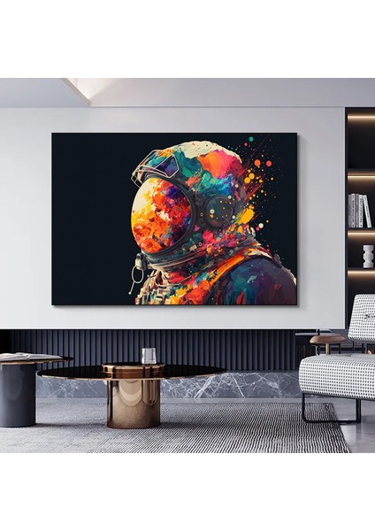 Renkli Soyut Astronot Tablosu; Grafiti Cazı; Canlı Uzay Sanatı; Kanvas Baskı