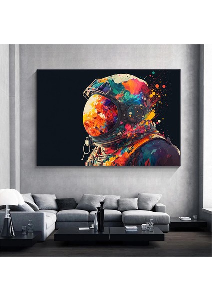Renkli Soyut Astronot Tablosu; Grafiti Cazı; Canlı Uzay Sanatı; Kanvas Baskı