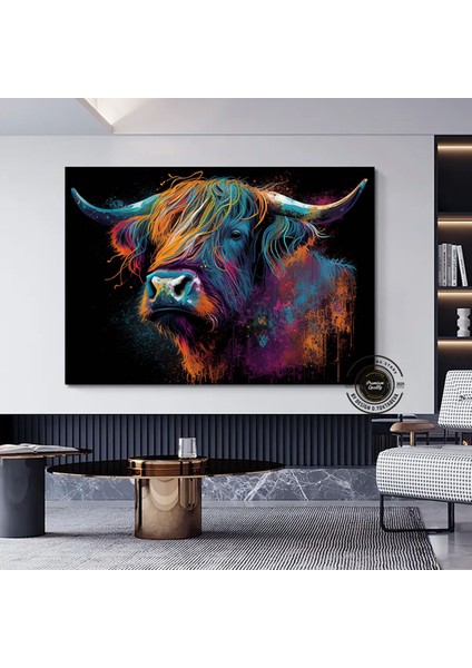 Boğa Kanvas Tablosu; Renkli Boğa; Boğa Resim Sanatı; Boğa Duvar Dekoru; Highland Ineği; Soyut Boğa K