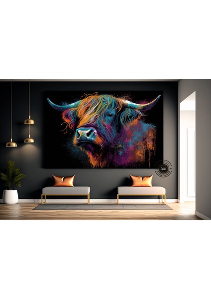 Boğa Kanvas Tablosu; Renkli Boğa; Boğa Resim Sanatı; Boğa Duvar Dekoru; Highland Ineği; Soyut Boğa K fiyatları
