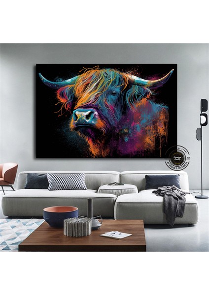 Boğa Kanvas Tablosu; Renkli Boğa; Boğa Resim Sanatı; Boğa Duvar Dekoru; Highland Ineği; Soyut Boğa K modelleri