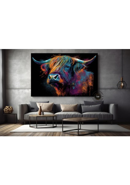 Boğa Kanvas Tablosu; Renkli Boğa; Boğa Resim Sanatı; Boğa Duvar Dekoru; Highland Ineği; Soyut Boğa K indirimleri