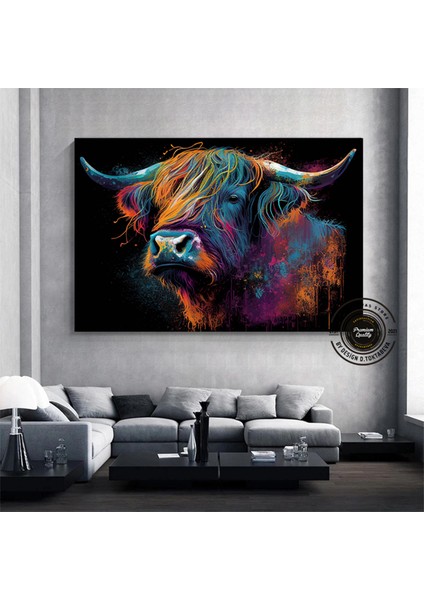 Boğa Kanvas Tablosu; Renkli Boğa; Boğa Resim Sanatı; Boğa Duvar Dekoru; Highland Ineği; Soyut Boğa K