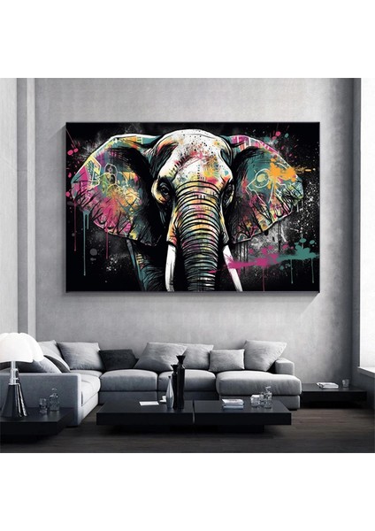 Modern Graffiti Fil; Duvar Sanatı Dekoru; Fil Kanvas Tablosu; Ofis Hediyesi